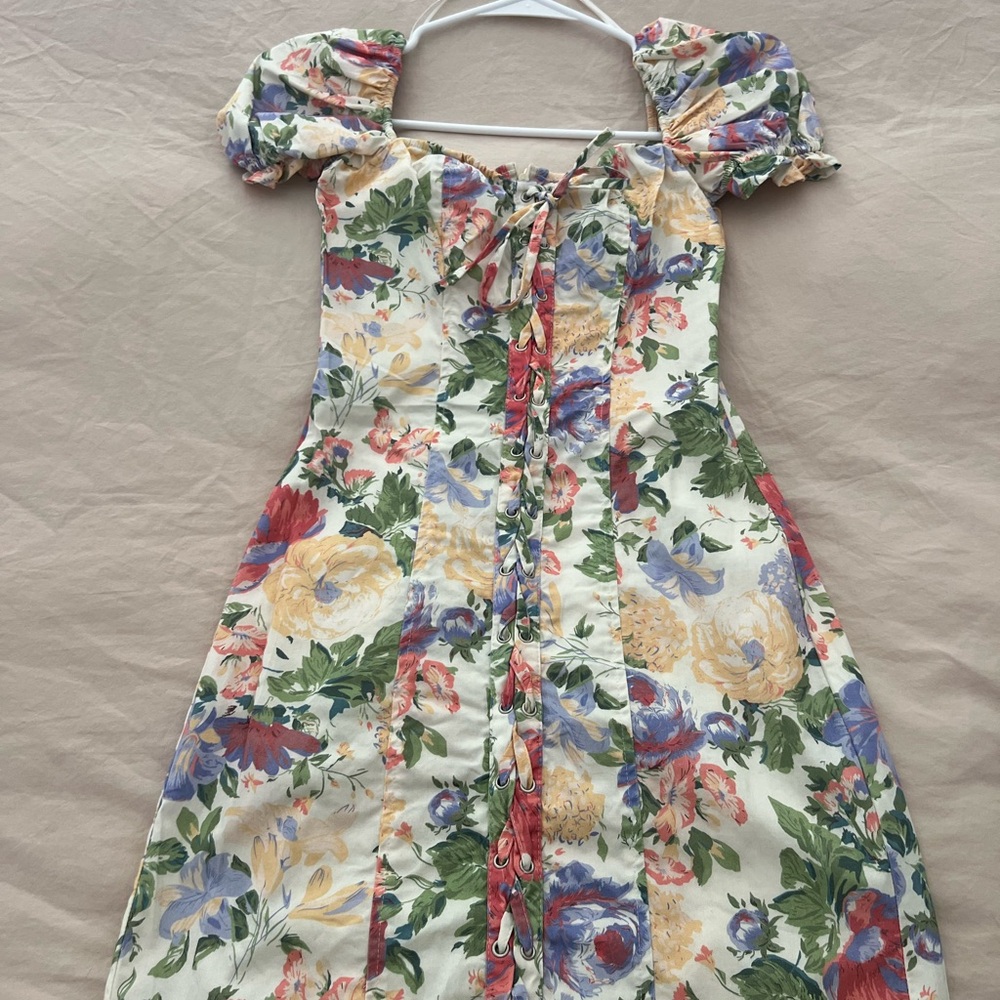 Bershka Blue and Pink Ruffled Tiered Sundress